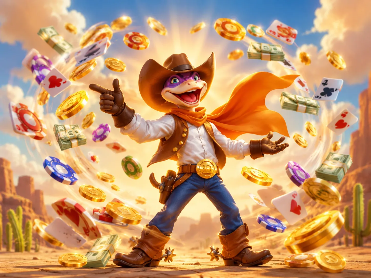 Sunshine lizard cowboy money coins